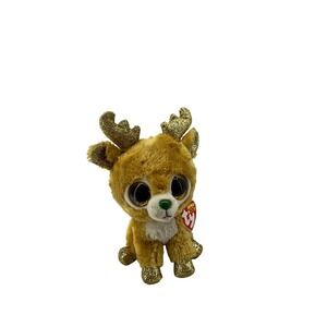 Ty Beanie Boos Glitzy Reindeer Plush Gold Glitter Antlers Tan Christmas 6 inch